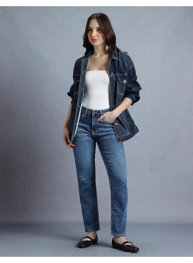 inkd جينز نسائي مستقيم - متوسط الارتفاع | مزيج القطن | قماش قابل للتمدد | تصميم كلاسيك 5 بوكت - Image 2